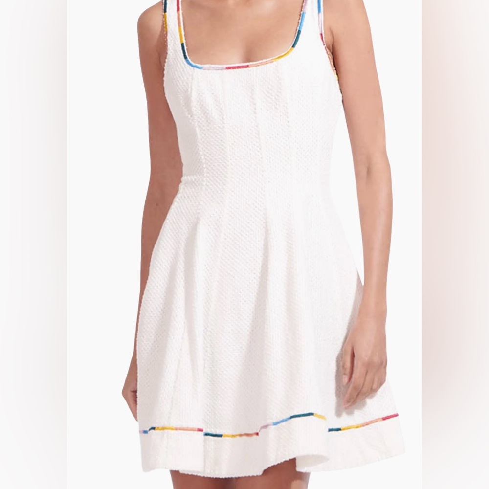 Staud mini Wells dress with colorful embroidery. Worn once.
